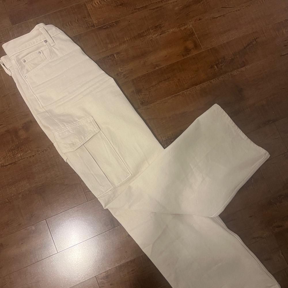 Denim Forum Farrah High Rise Cargo Jeans - Size 26, Ecru/Cream